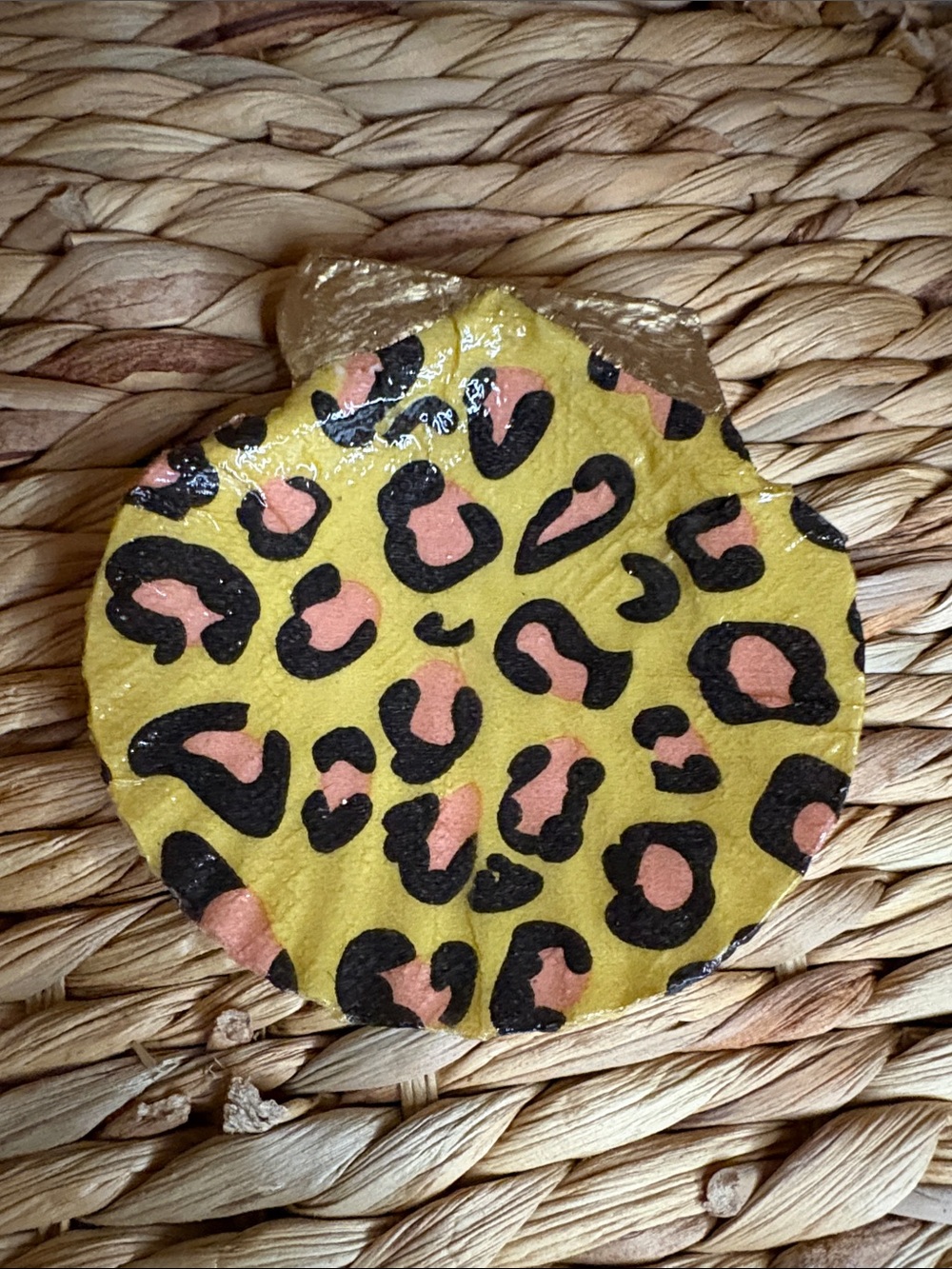 Hand Crafted Yellow and Pink Leopard Print Shell Accent Piece
